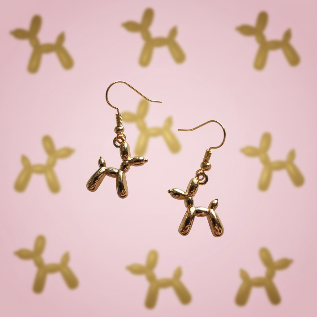 Balloon Dog Earrings Pink Gold Silhouettes