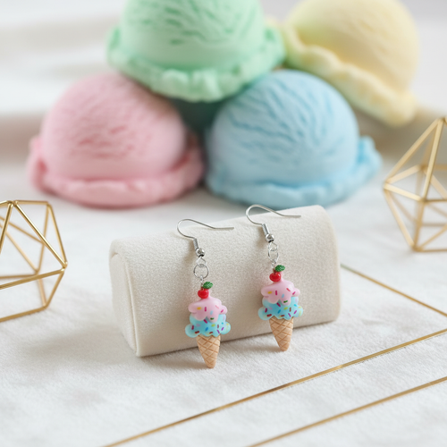 Eistüten-Ohrhänger mit Streuseln auf Eiskugeln