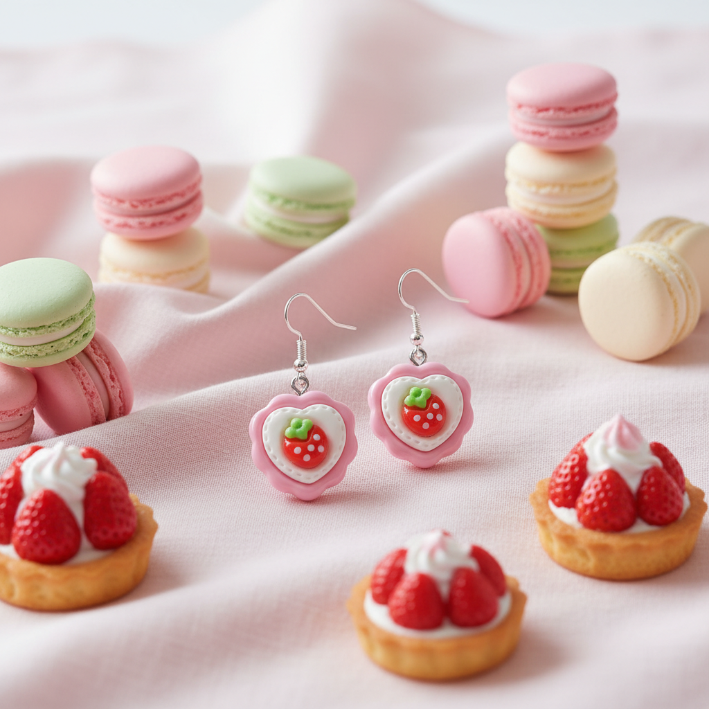 Erdbeer-Ohrhänger im Patisserie-Stil