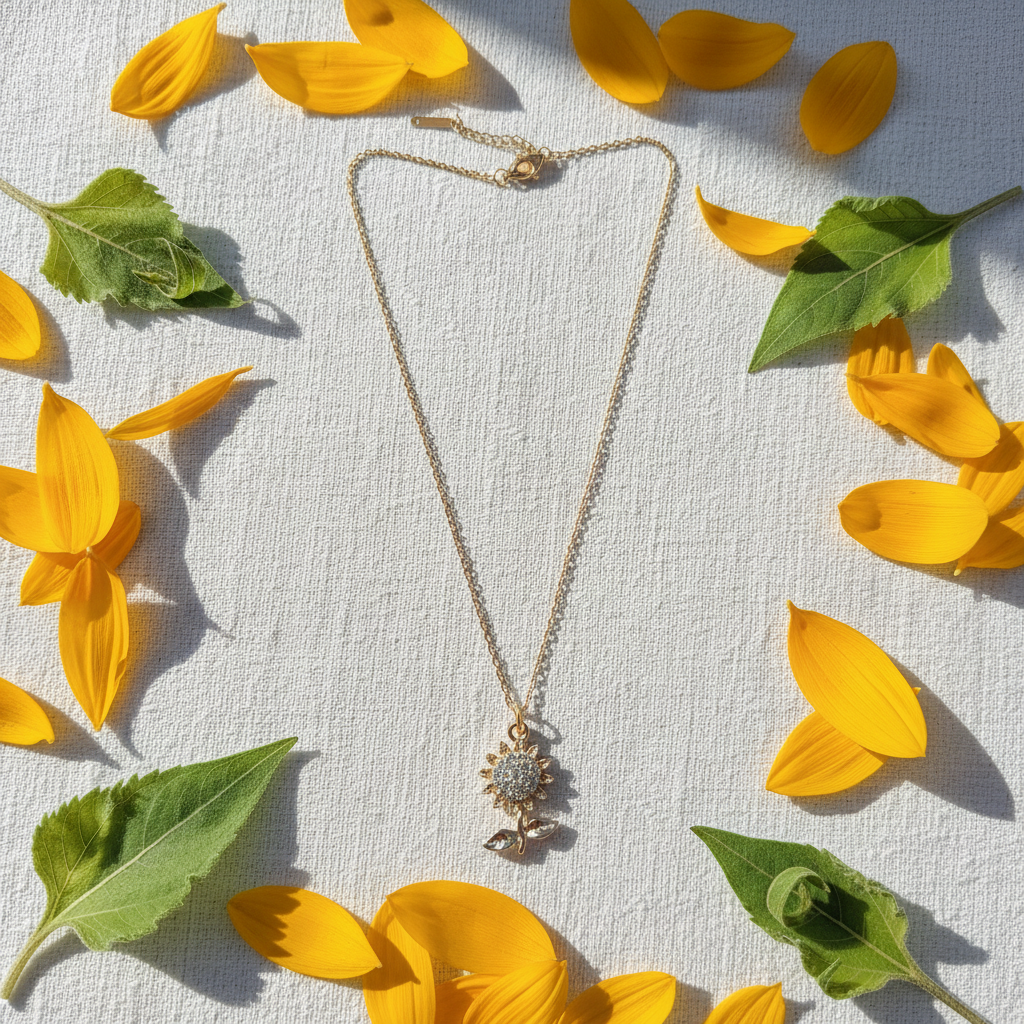 Flat Lay mit Sonnenblumenblättern