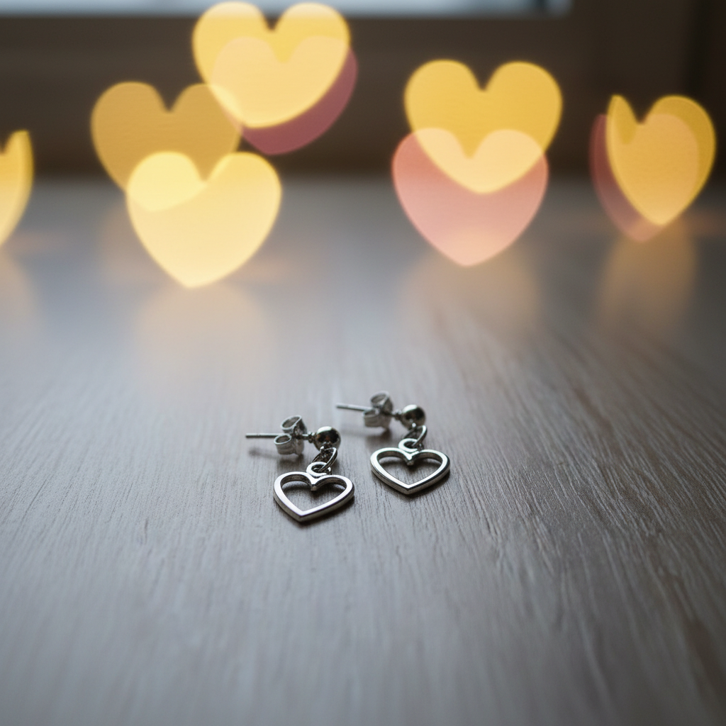 Herz-Ohrstecker mit Licht-Reflexionen