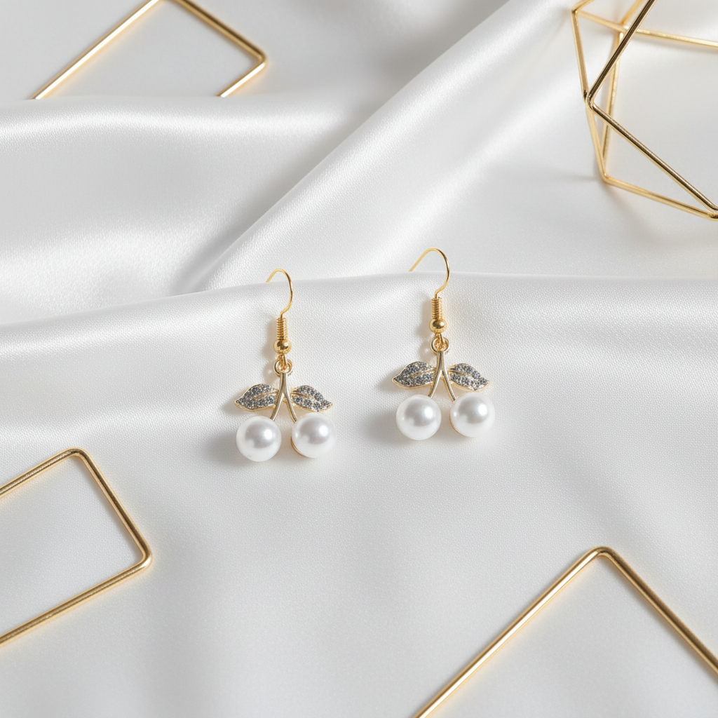 Kirschen-Ohrringe auf Seide