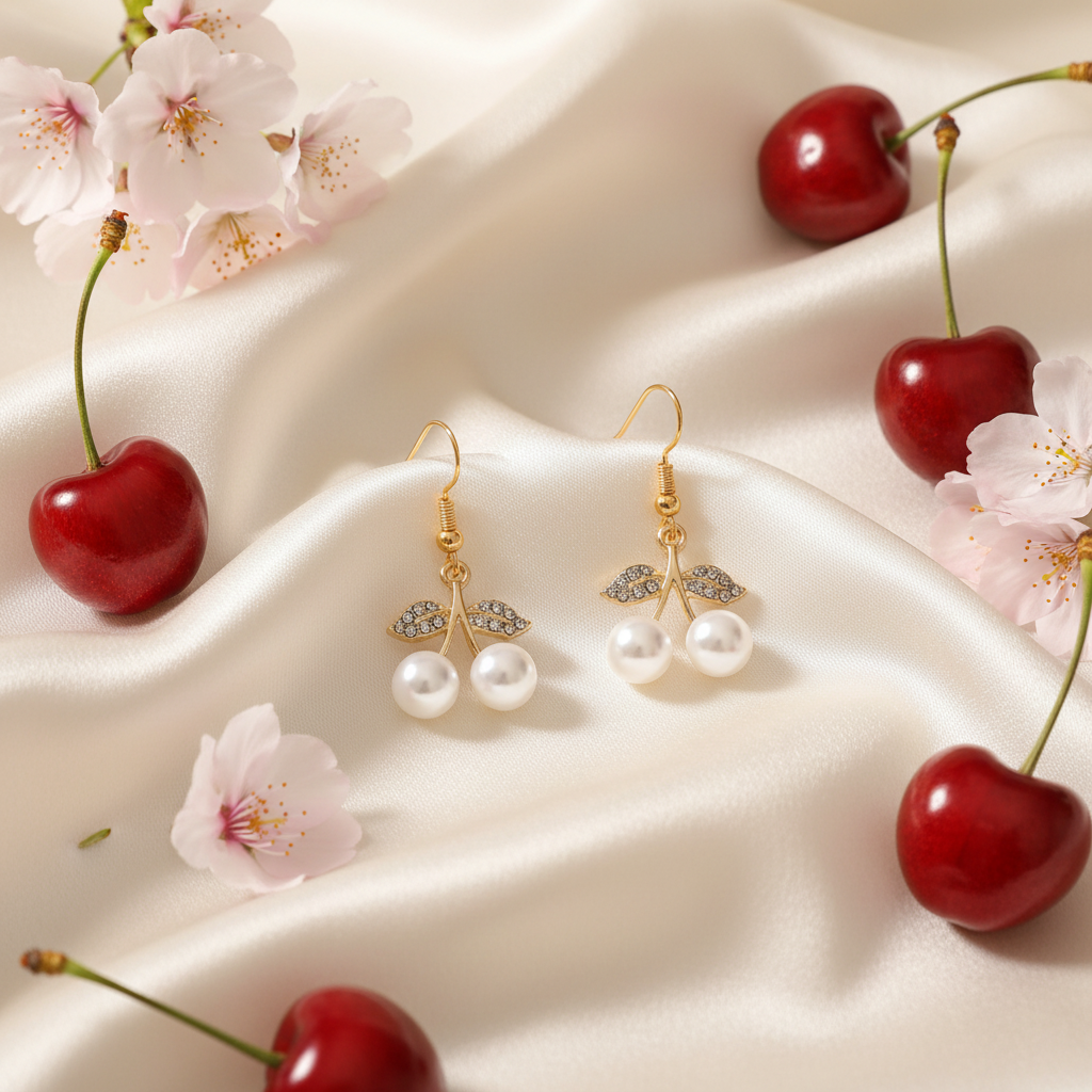 Kirschen-Ohrringe mit Kirschblüten