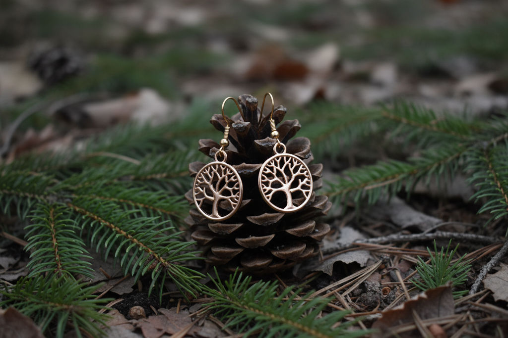 Lebensbaum-Ohrringe im Winterwald