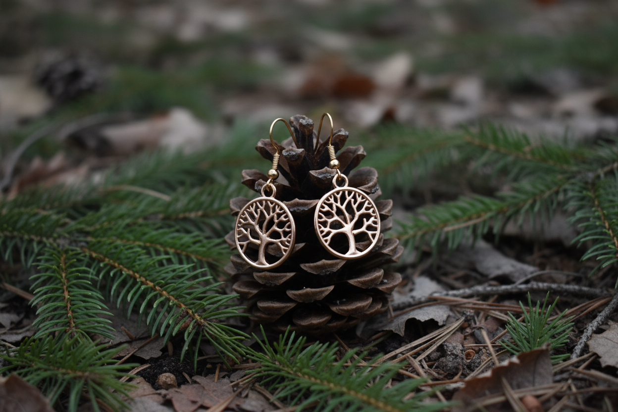 Lebensbaum-Ohrringe im Winterwald