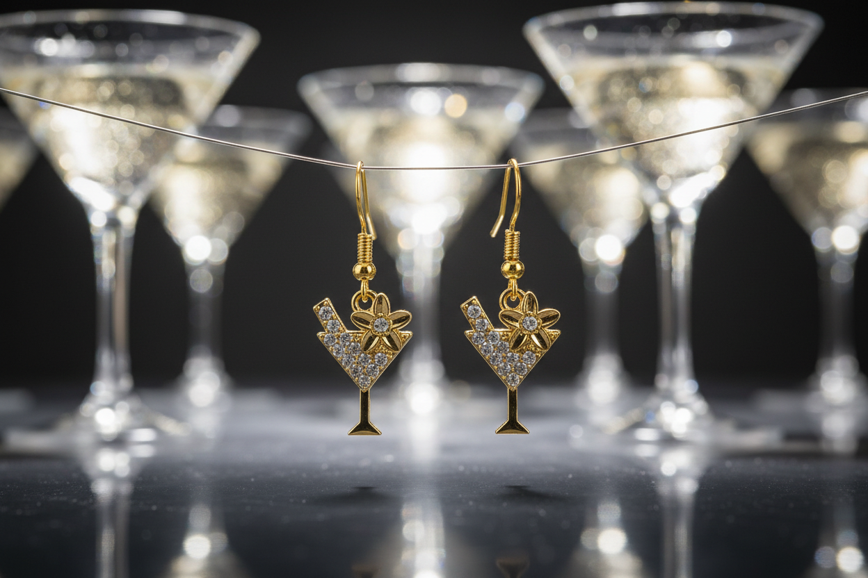 Martini Ohrhänger Produktfokus mit Bokeh
