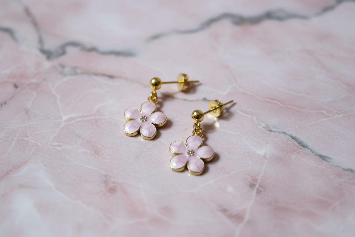 Originalohrringe auf rosa Marmor
