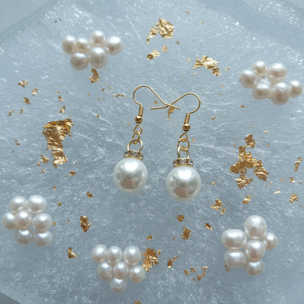 Perlen-Ohrhänger auf Glas