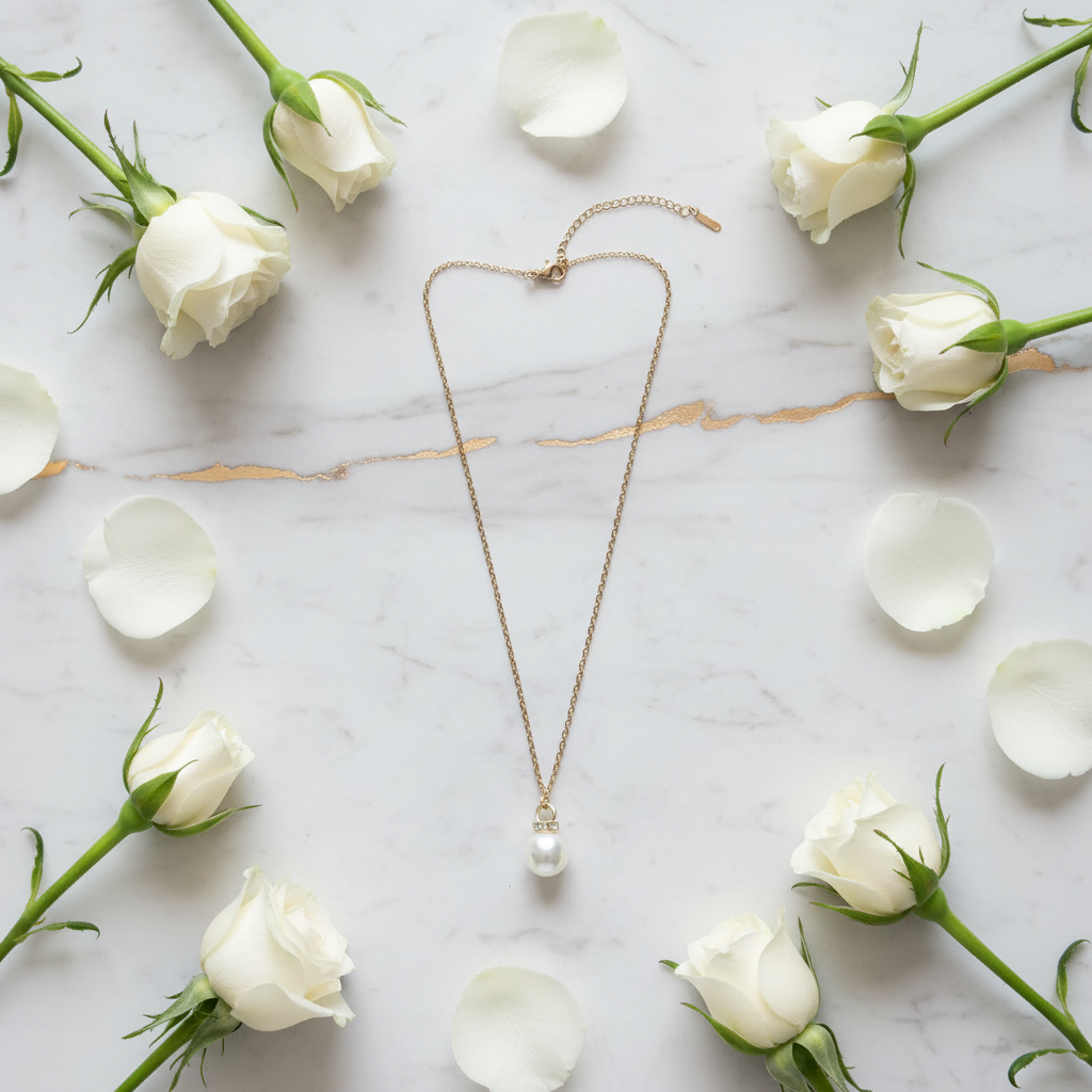 Perlenkette mit Marmor und Rosen