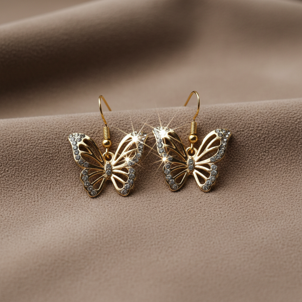 Schmetterlingsohrringe auf Taupe-Wildleder