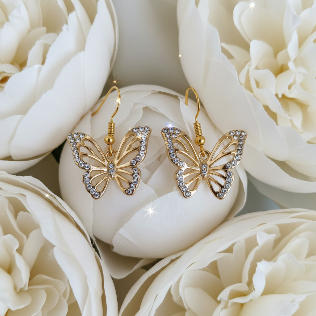 Schmetterlingsohrringe mit Pfingstrosen